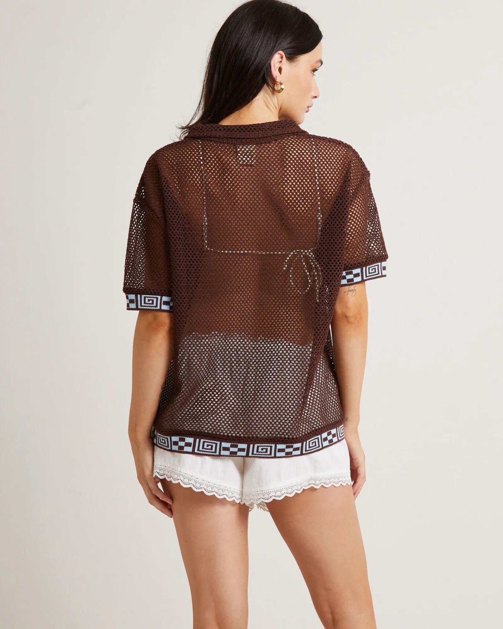 dimension_crochet_short_s_1.webp Cheap INSIGHT Dimension Crochet Short Sleeve Shirt In Chocolate