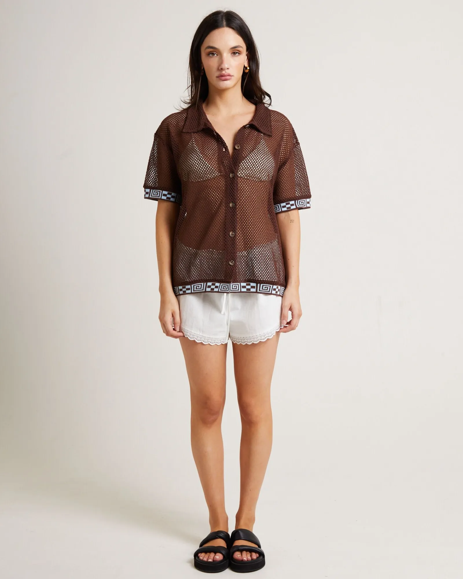 dimension_crochet_short_s_2.webp Cheap INSIGHT Dimension Crochet Short Sleeve Shirt In Chocolate