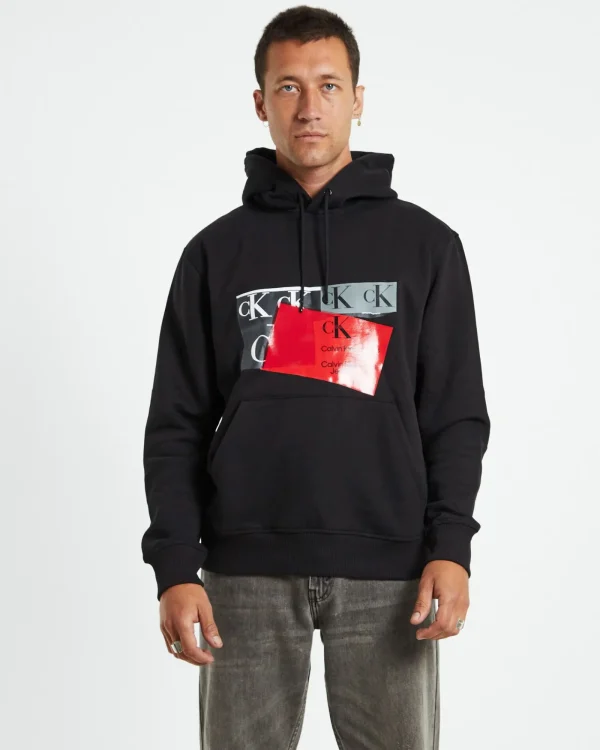 Best Sale CALVIN KLEIN Disrupted Ck Box Urban Hoodie Black