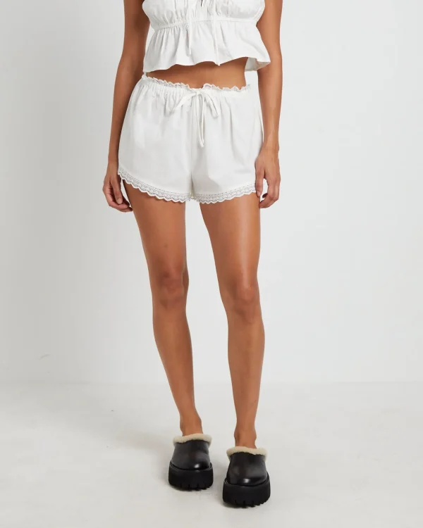 Online SUBTITLED Dolce Lace Trim Cotton Shorts In White