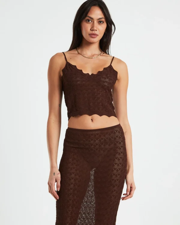 Store ALICE IN THE EVE Eleanora Lace Knit Cami Dark Chocolate Brown