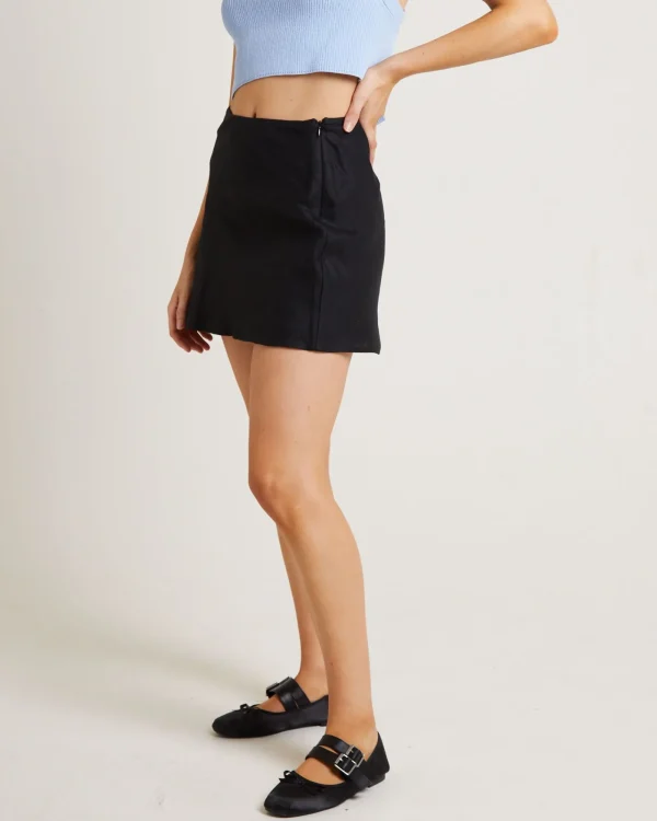 Clearance SUBTITLED Ella Linen A-Line Mini Skirt In Black