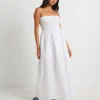New SUBTITLED Esme Shirred Bandeau Maxi Dress In White