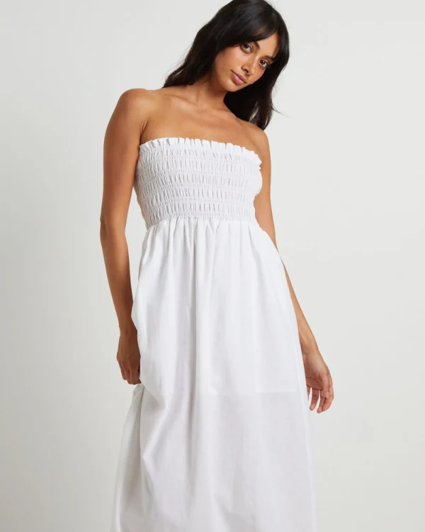 New SUBTITLED Esme Shirred Bandeau Maxi Dress In White