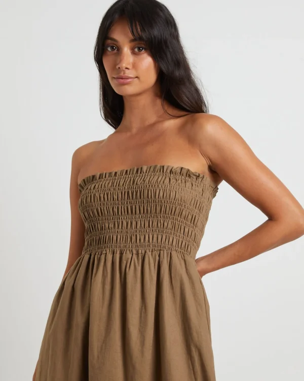 Sale SUBTITLED Esme Shirred Bandeau Maxi Dress In Hazelnut Brown
