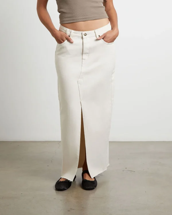 New INSIGHT Eva Maxi Denim Skirt In Chalk