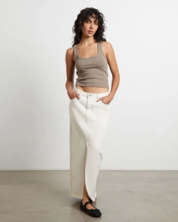 New INSIGHT Eva Maxi Denim Skirt In Chalk