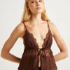 Hot LOVE NOTES Exie Lace Insert Tie Front Cami Chocolate
