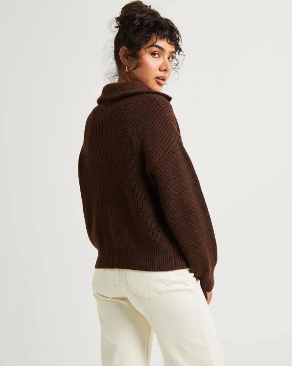 Cheap SUBTITLED Ezra Half Zip Knit Pull Over Chocolate Brown