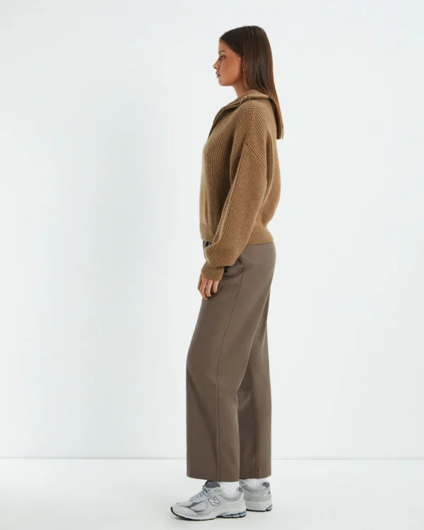Fashion SUBTITLED Ezra Half Zip Knit Pull Over Hazelnut