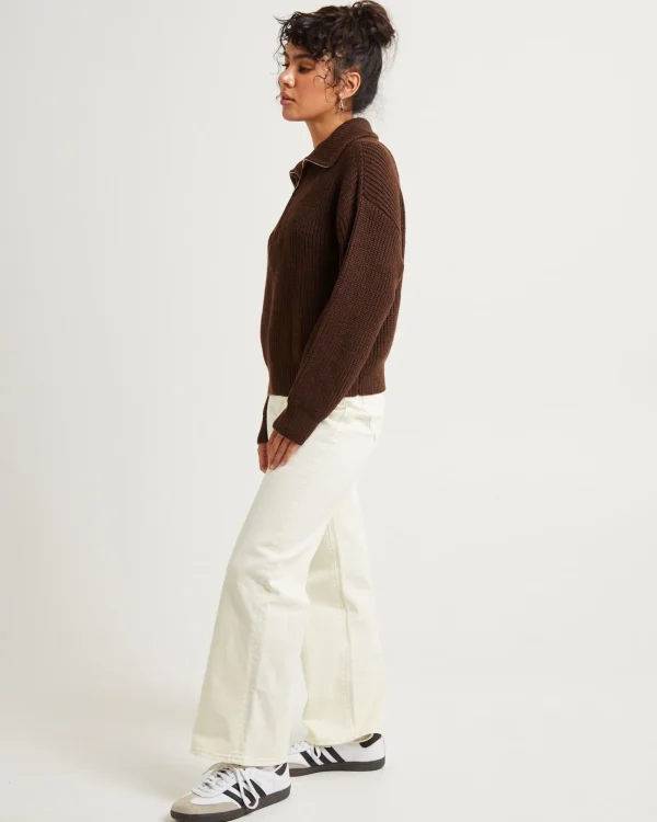 Cheap SUBTITLED Ezra Half Zip Knit Pull Over Chocolate Brown