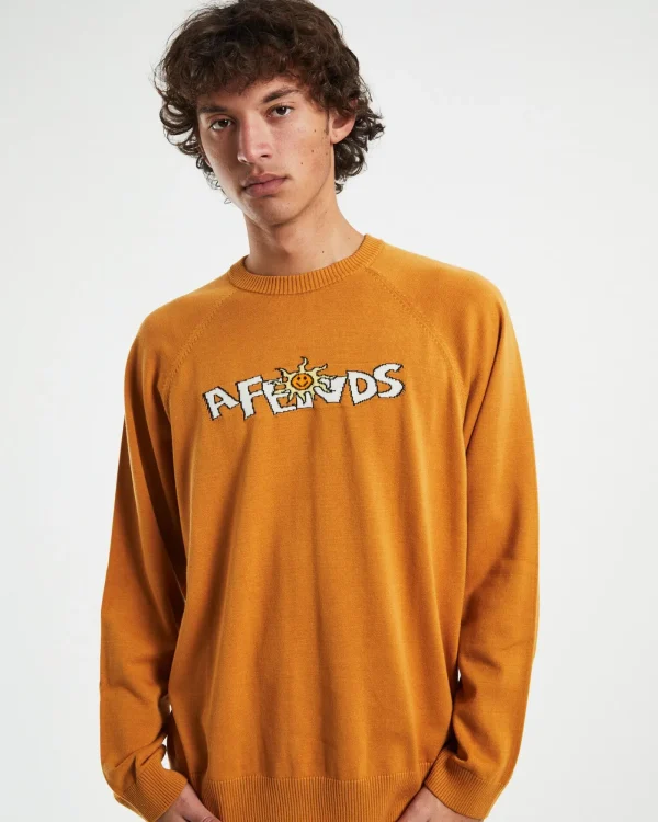 Outlet AFENDS Farming Recycled Knit Crewneck Sweater In Mustard Yellow