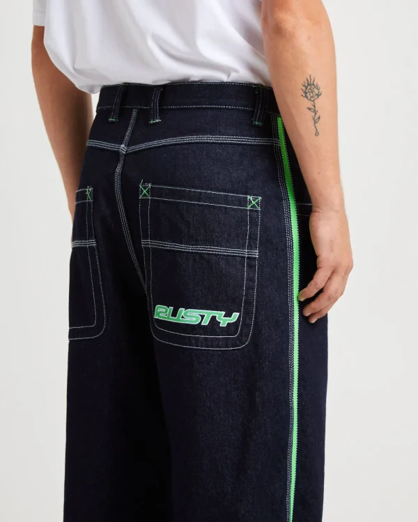 Fashion RUSTY Flip Daddy Jeans Raw Dawg Blue