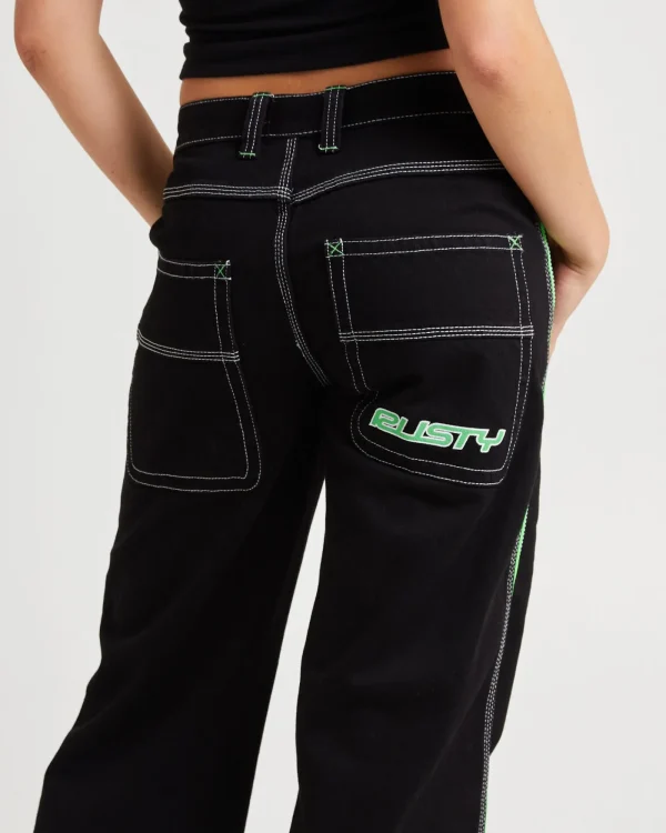 Hot RUSTY Flip Mommy Low Rise Wide Leg Denim Pants