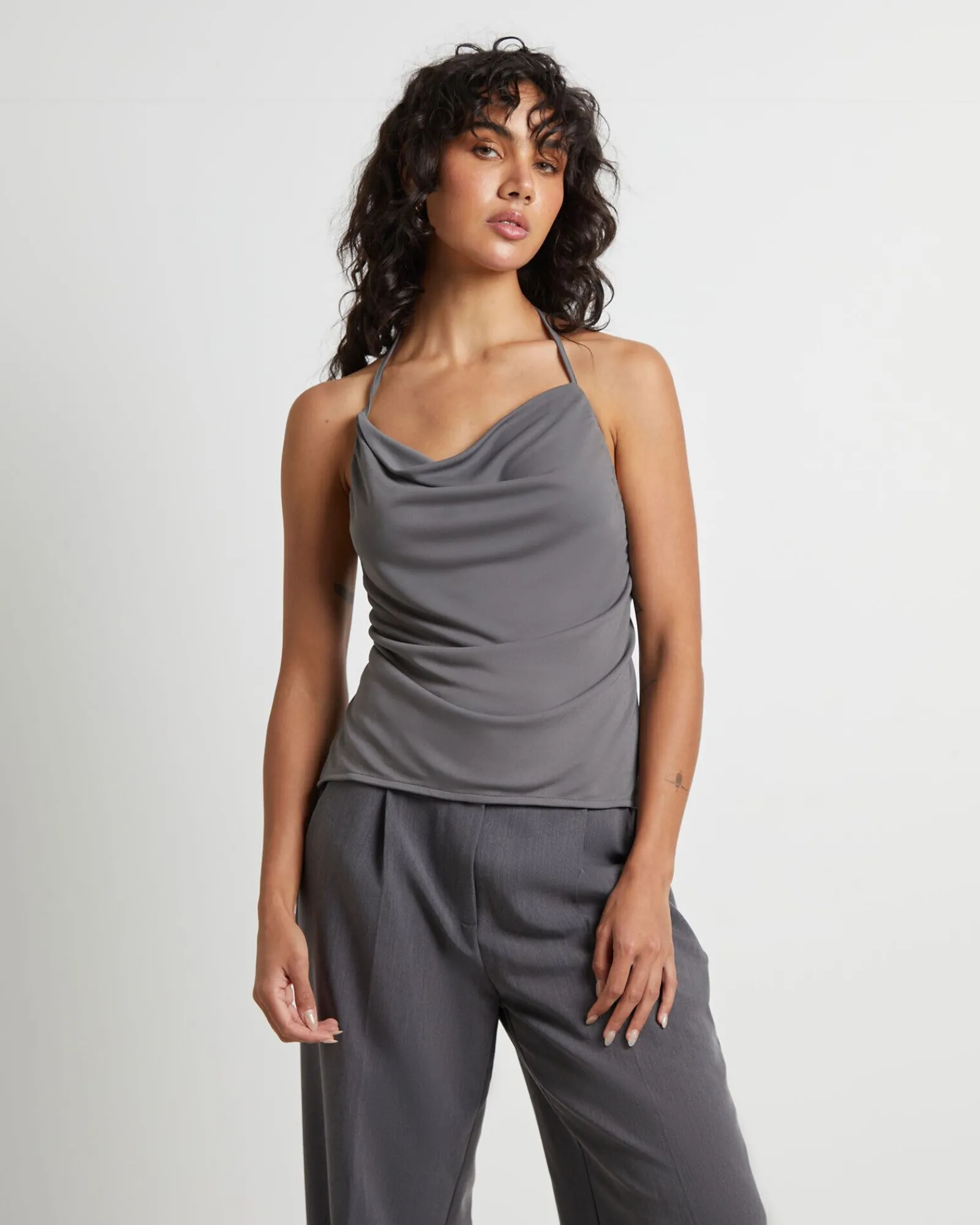 frankie_slinky_cowl_neck__0.webp Outlet ALICE IN THE EVE Frankie Slinky Cowl Neck Halter Top In Slate Grey