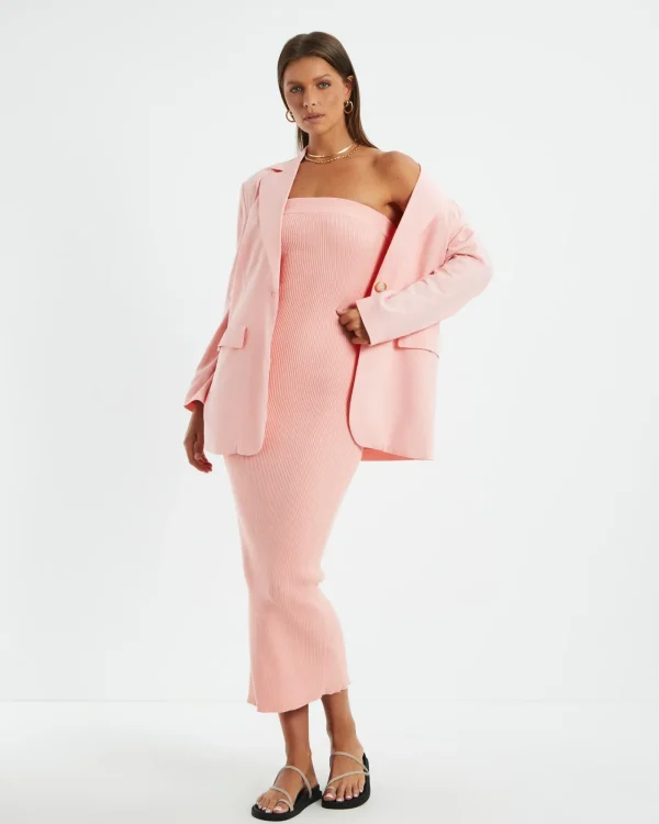 New CHARLIE HOLIDAY Freya Knit Midi Dress Pink Punch