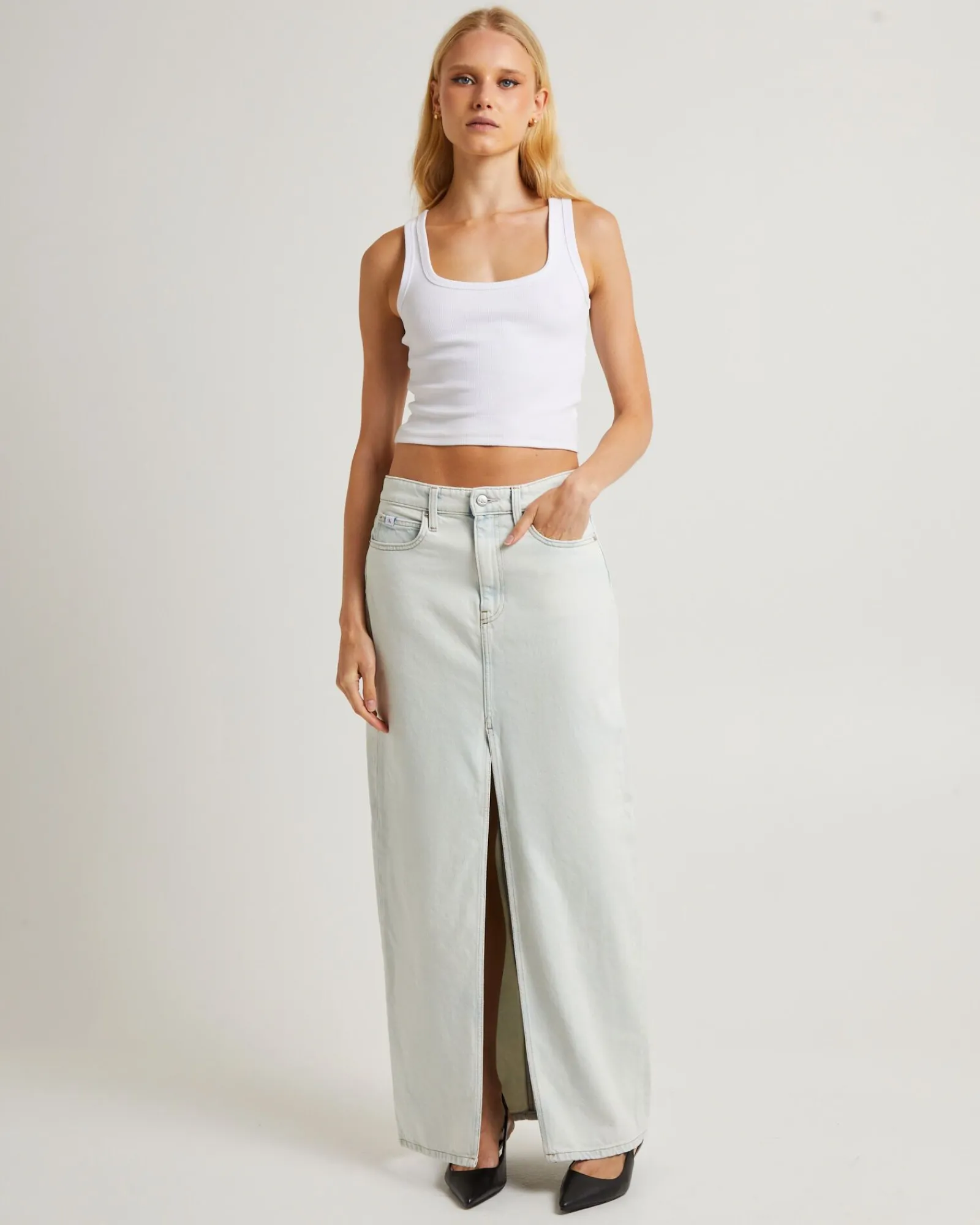front_split_maxi_denim_sk_0.webp Discount CALVIN KLEIN Front Split Maxi Denim Skirt