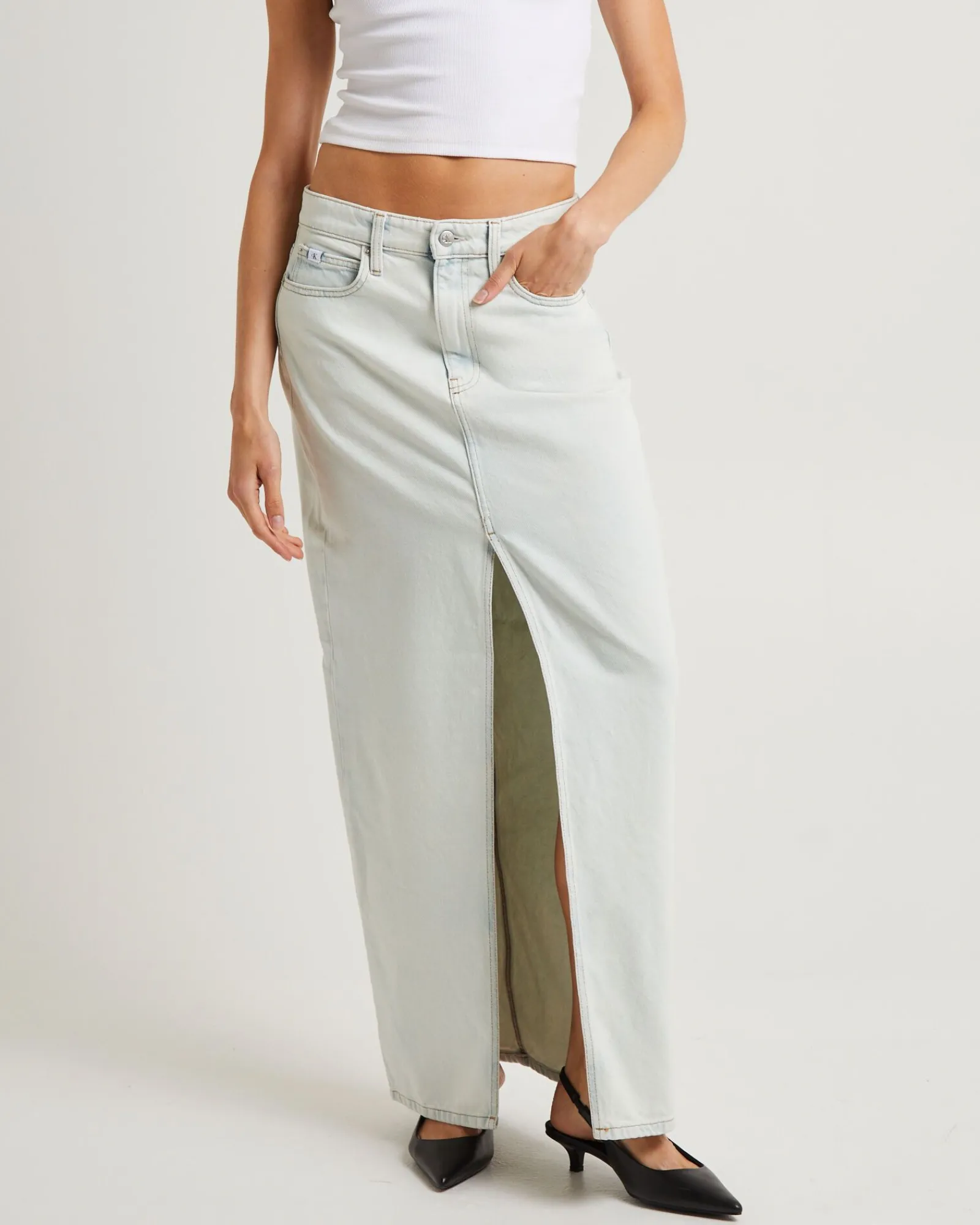 front_split_maxi_denim_sk_1.webp Discount CALVIN KLEIN Front Split Maxi Denim Skirt