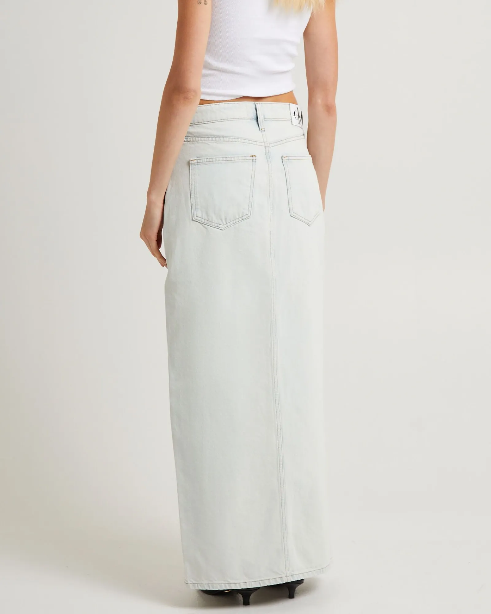 front_split_maxi_denim_sk_2.webp Discount CALVIN KLEIN Front Split Maxi Denim Skirt