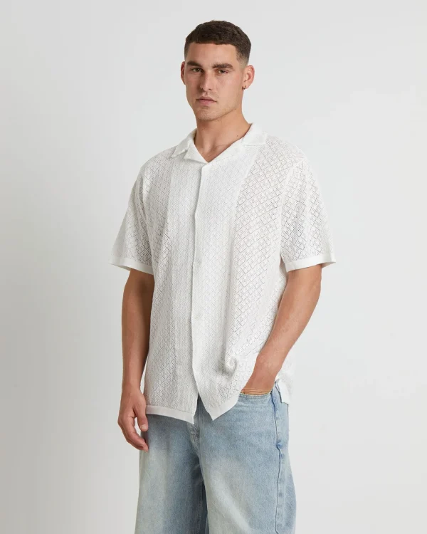 Best Sale ARVUST Fugar Knitted Short Sleeve Resort Shirt In White
