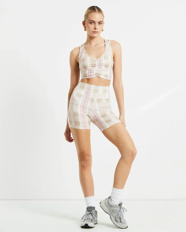 Sale SUBTITLED SPORTS CLUB Gather Front Crop Top In Pink Check