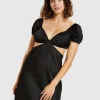 Outlet ALICE IN THE EVE Gisele Satin Puff Sleeve Dress Black