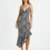 New CHARLIE HOLIDAY Gp Bahama Midi Dress Zebra Black