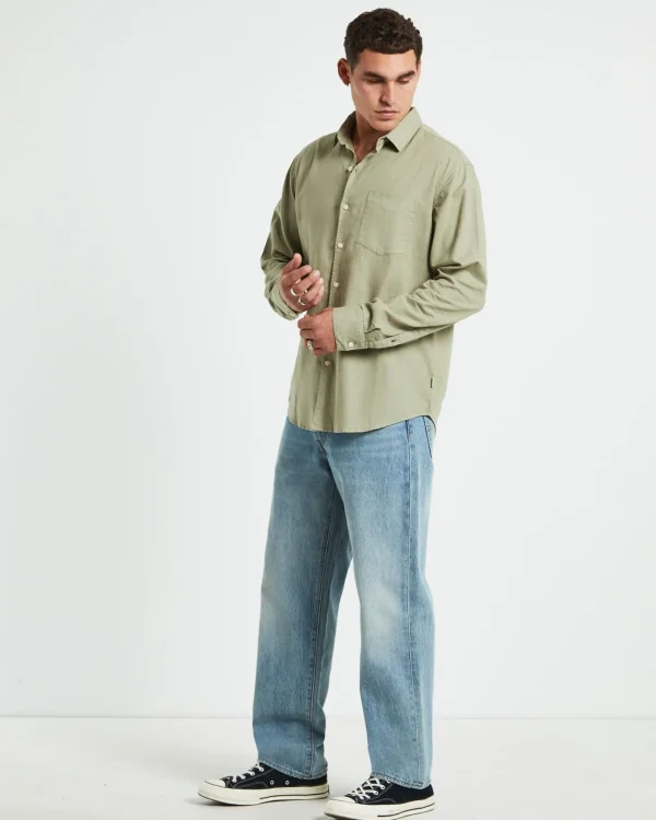 Discount ARVUST Grover Long Sleeve Linen Shirt Moss