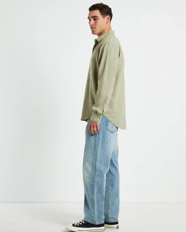 Discount ARVUST Grover Long Sleeve Linen Shirt Moss