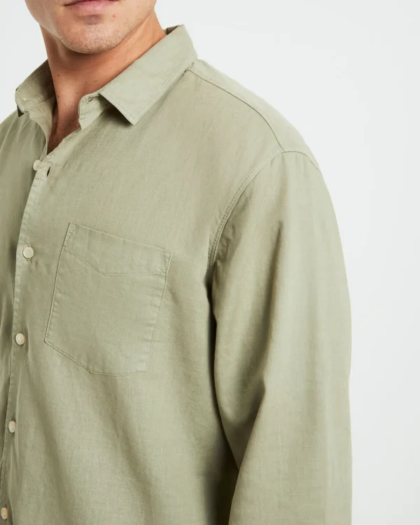Discount ARVUST Grover Long Sleeve Linen Shirt Moss