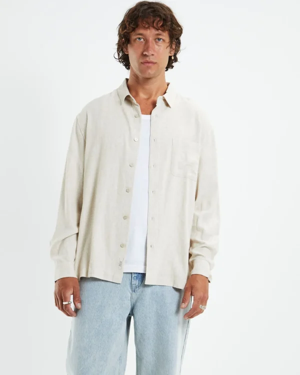 Outlet ARVUST Harrison Linen Long Sleeve Shirt Natural
