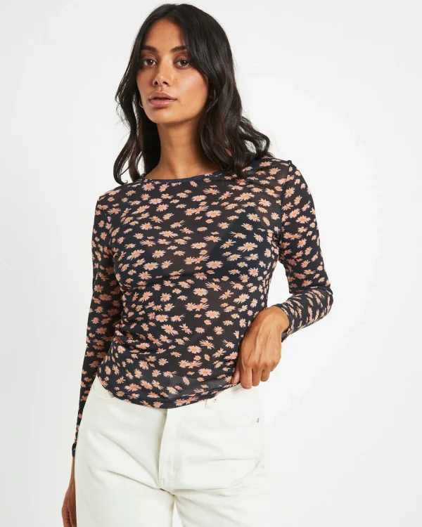 Clearance AFENDS Hazey Recycled Sheer Long Sleeve Top In Black Floral