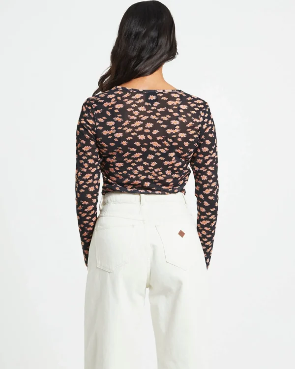 Clearance AFENDS Hazey Recycled Sheer Long Sleeve Top In Black Floral