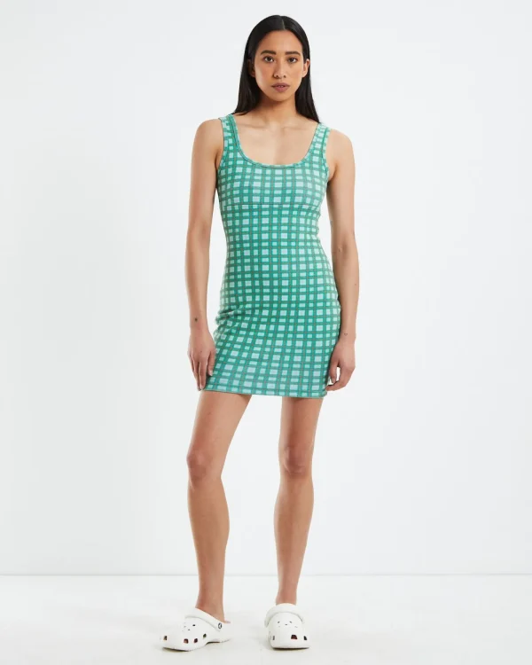 Flash Sale AFENDS Hemp Rib Check Dress Forest Green