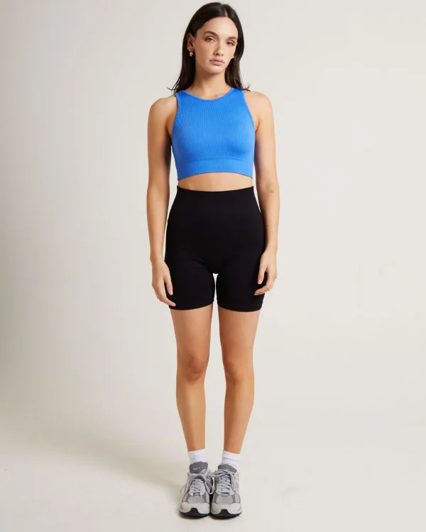 Store SUBTITLED SPORTS CLUB High Neck Sports Crop Top In Cobalt Blue