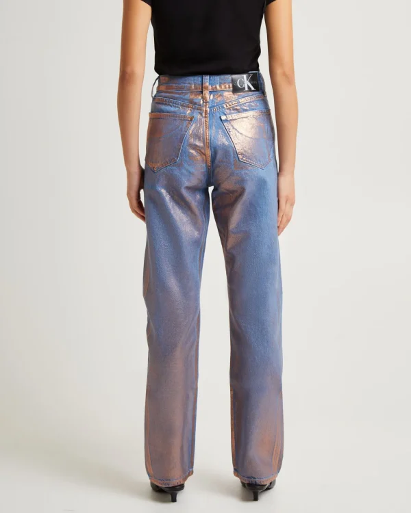 Sale CALVIN KLEIN High Rise Straight Metallic Jeans