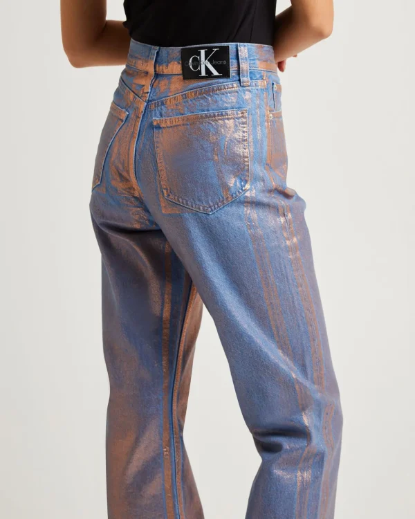 Sale CALVIN KLEIN High Rise Straight Metallic Jeans
