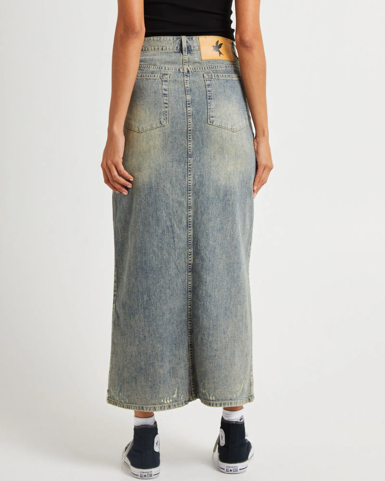 high_waisted_denim_column_1.webp Discount ONE TEASPOON High Waisted Denim Column Skirt Dirty Blue