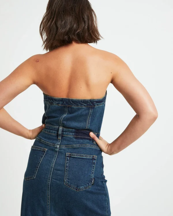 Flash Sale INSIGHT Howdy Denim Tube Midi Dress In Vintage Blue