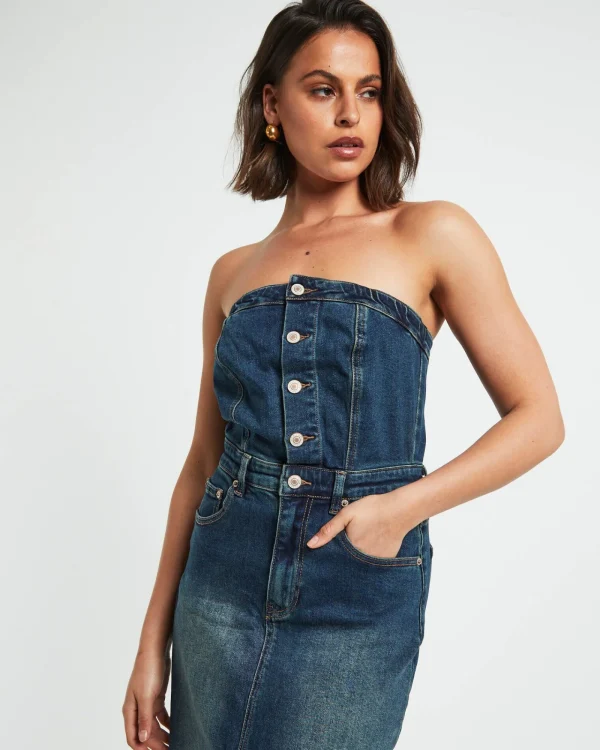 Flash Sale INSIGHT Howdy Denim Tube Midi Dress In Vintage Blue