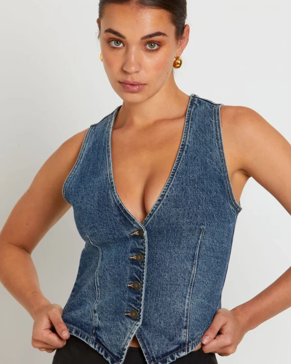 Discount INSIGHT Howdy Denim Vest In Grunge Blue