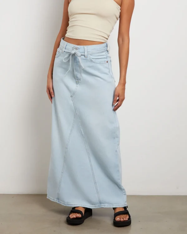 Hot LEVIS Iconic Long Denim Belt Skirt In So Called Pants Blue