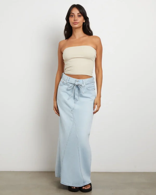 Hot LEVIS Iconic Long Denim Belt Skirt In So Called Pants Blue
