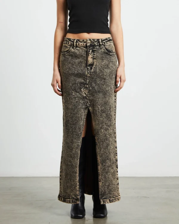 Store NEON HART Ines Panel Black Midi Denim Skirt In Vintage Tint