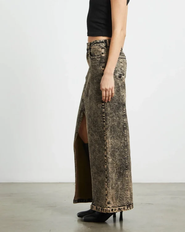 Store NEON HART Ines Panel Black Midi Denim Skirt In Vintage Tint