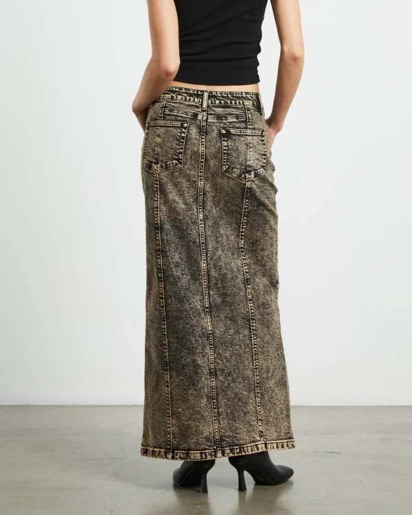 Store NEON HART Ines Panel Black Midi Denim Skirt In Vintage Tint