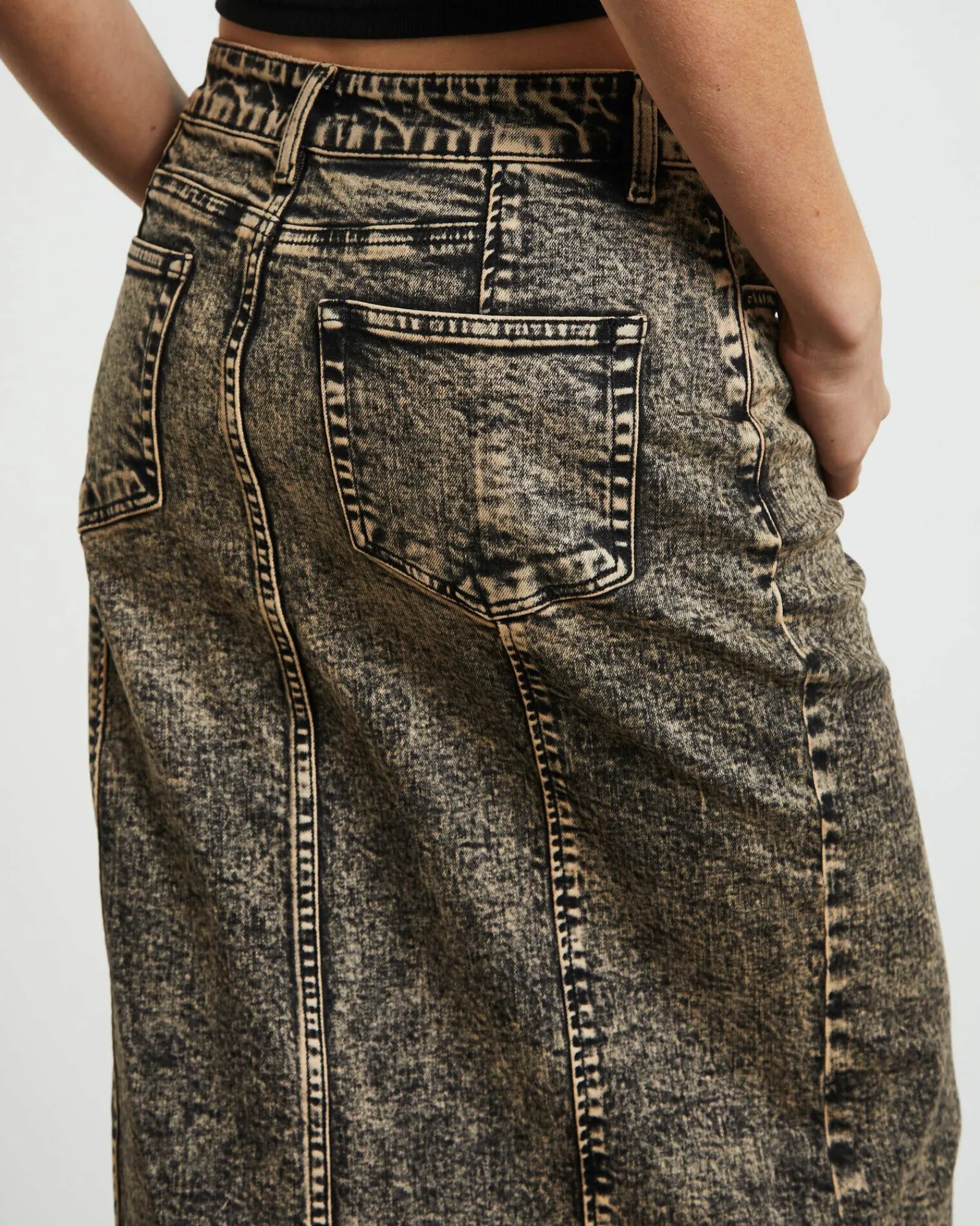 ines_panel_black_midi_den_4.webp Store NEON HART Ines Panel Black Midi Denim Skirt In Vintage Tint