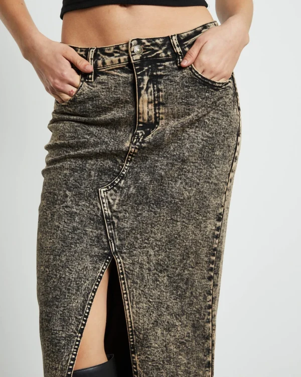 Store NEON HART Ines Panel Black Midi Denim Skirt In Vintage Tint