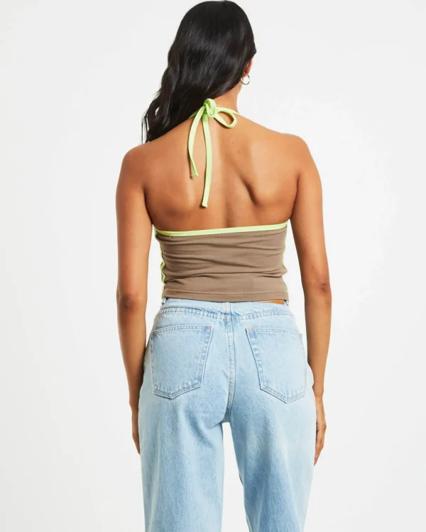 Online X GIRL Infinity Halter Top In Taupe Brown