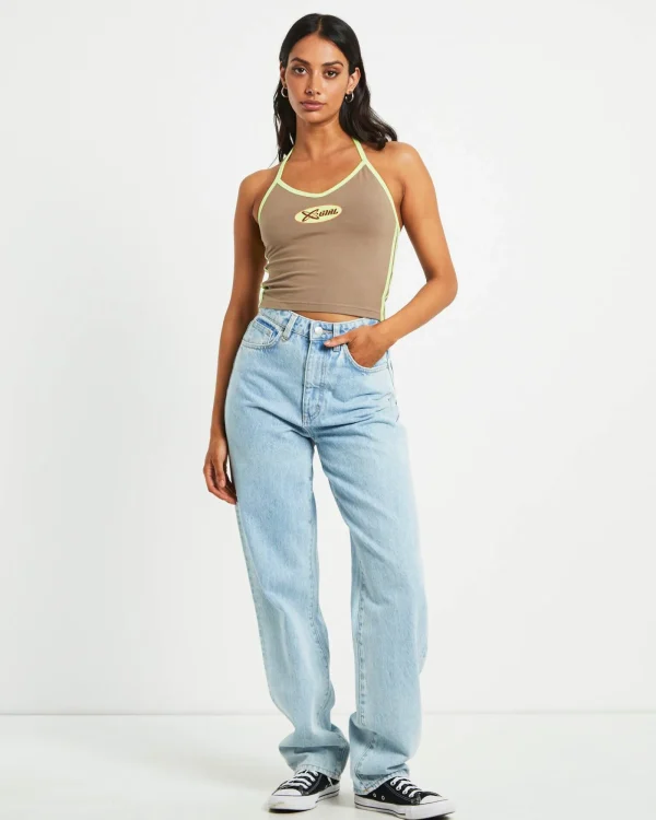 Online X GIRL Infinity Halter Top In Taupe Brown